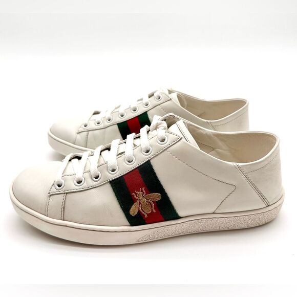 Gucci Ace Sneakers Bee Embroidered White Leather Collapsible Heel EU 38 US 8 - Picture 3 of 11